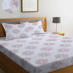 Klotthe Pink Cotton Blend 300 TC Elastic Bed Sheet With 2 Pillow Covers-image-70