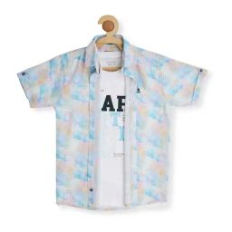 Cavio Kids Blue & White Cotton Printed Shirt with T-Shirt-image-37