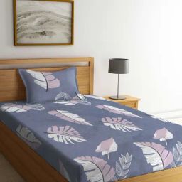 Klotthe Printed Grey 300 TC Cotton Blend Single Bed Sheet with Pillow Cover-image-16