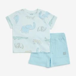 HOP Baby by Westside Blue Animal Printed Cotton T-Shirt with Shorts Set-image-3