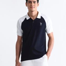 Uspa Active Blue Slim Fit Colour Block Sports Polo-image-21