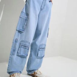 Nuon by Westside Light Blue Cargo-Style Relaxed-Fit High-Rise Jeans-image-88
