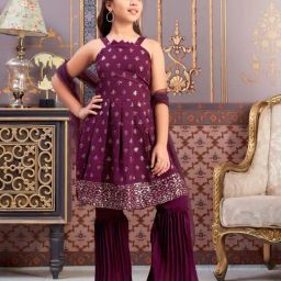 Aarika Girls Purple Embroidered Kurti Set-image-75