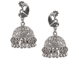 Silvermerc Designs Silver-Plated Oxidised Peacock Shaped Jhumkas-image-39