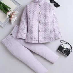 Fourfolds Boys Lavender Regular Fit Embellished Indowestern Sets-16