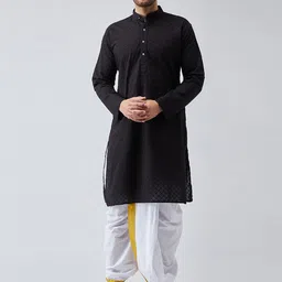 SOJANYA Men Black & White Self Design Kurta with Dhoti Pants-picture-13