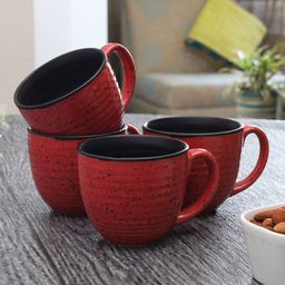 MIAH Decor Red 4-Pieces Printed Ceramic Cups Set-image-40