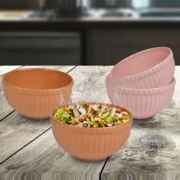 Urban Chef Pink & Brown Ceramic Handcrafted Microwave Safe Bowl - Set of 4-image-88