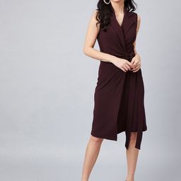 Athena Women Burgundy Solid Knitted Wrap Dress-image-82