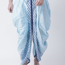 DEYANN Men Blue Printed Dupion Silk Dhoti Pants-image-4