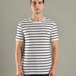 TOMMY HILFIGER White Striped Slim Fit Cotton T-Shirt-image-49