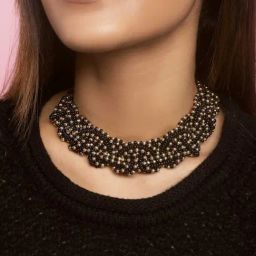ToniQ Black Golden Beaded Choker Necklace for Women-81