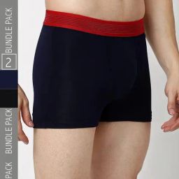 UnderJeans by Spykar Navy & Black Regular Fit Trunks - Pack of 2-image-68