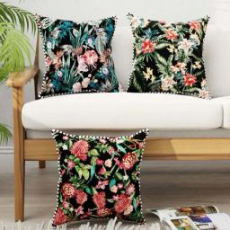 Bianca Suzane Black & Green Micro Fiber Reversible Printed Cushion Covers - Set of 3-image-80