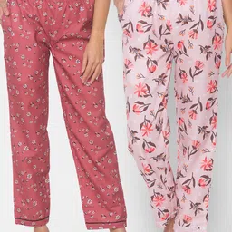 FashionRack Women Pack of 2 Brown & Pink Printed Lounge Pants-picture-23