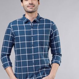 HIGHLANDER Men Blue & White Slim Fit Checked Casual Shirt-image-66