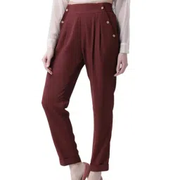KASSUALLY Maroon Regular Fit High Rise Trousers-image-61