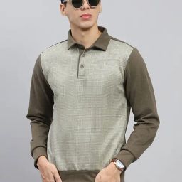 Monte Carlo Green Regular Fit Self Pattern Sweatshirt image 5