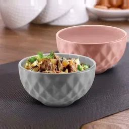Urban Chef Pink & Grey Ceramic Handcrafted Microwave Safe Bowl - Set of 2-image-35