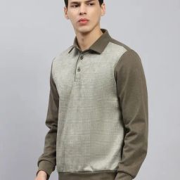 Monte Carlo Green Regular Fit Self Pattern Sweatshirt image 3