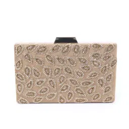 Odette Women Beige Embellished Clutch Bag-image-3