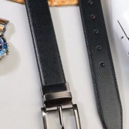 ZEVORA Black Textured Leather Casual Belt-image-24