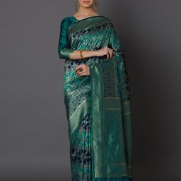 Mitera Green Silk Blend Woven Design Kanjeevaram Saree-picture-0