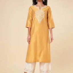 Rangmanch by Pantaloons Yellow Plain Kurta-image-34