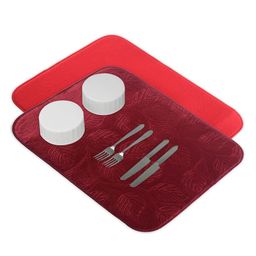 Kuber Industries 2-Pcs Maroon & Red Non Slip Dish Drying Mats-2
