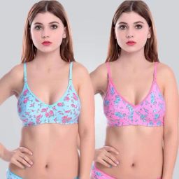AROUSY Pink & Blue Cotton Printed Bra Panty Set - Pack Of 2-image-68
