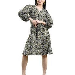 Melon by PlusS Black & Yellow Floral Print A Line Dress-image-89