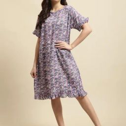 Secret Wish Purple Cotton Printed Night Dress-image-92