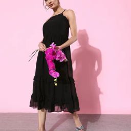DODO & MOA Black Regular Fit Midi Dress-image-41