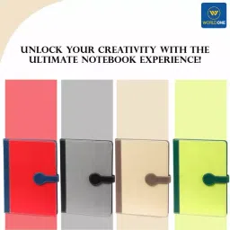 Worldone Pu Leather Finish Card Board Bound Cover Notebook With Button Magnetic Loop Size A5 Assorted Color, WPP1429 image 4