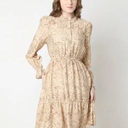 Vero Moda Beige Printed Fit & Flare Dress-image-16