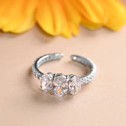 Clara 925 Silver Platinum Plated Adjustable Eloise Three Oval Finger Ring for Women-picture-26