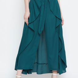 La Zoire Women Teal Green Solid Layered Straight Palazzos-image-76