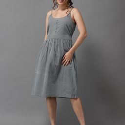 SHOWOFF Women Black Checked Cotton A-Line Dress-image-57