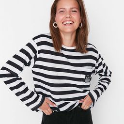 Trendyol Women Navy Blue & White Horizontal Striped Top-picture-35