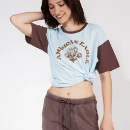American Eagle Outfitters Blue & Brown Cotton Printed T-Shirt-image-45