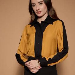 KASSUALLY Yellow Color-Block Casual Shirt-image-66