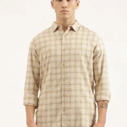 United Colors of Benetton Tan Regular Fit Check Shirt-image-11