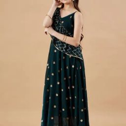 Cherry & Jerry Girls Teal Solid Fit and Flare Maxi Dress-image-11