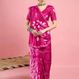 Saree Mall Pink Crepe Self Saree with Blouse Piece-picture-35