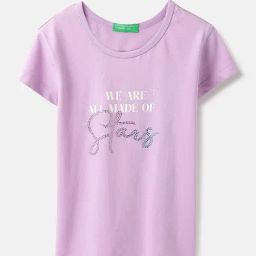 United Colors of Benetton Girls Purple Cotton Embellished T-Shirt-picture-20