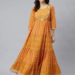 Janasya Mustard Cotton Floral Print Anarkali Kurta-picture-12