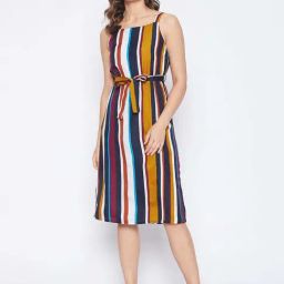 PURYS Multicolored Striped A-Line Dress-image-29