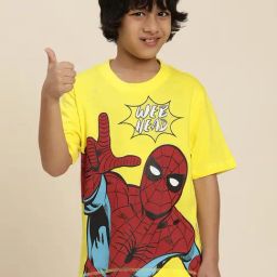 Kidsville Spiderman Printed Yellow Relaxed Fit T-Shirt For Boys-image-28