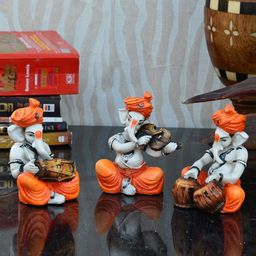 eCraftIndia Set of 3 Orange Handcrafted Polyresin Lord Ganesha-Shaped Showpieces-5
