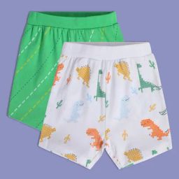 MINIKLUB Kids White & Green Printed Shorts (Pack Of 2)-picture-40